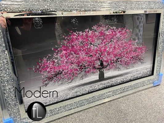 Pink blossom Tree picture in crushed diamond frame