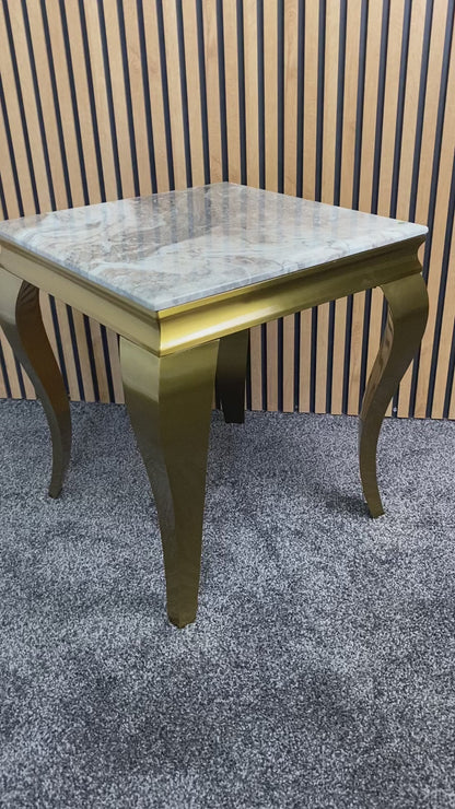 Gold Louis Side Table Natural Stone Marble Top Lamp Table Gold Leg