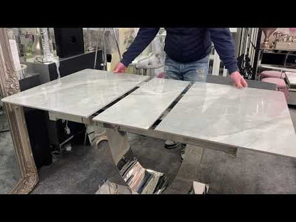 Grey Ceramic Extending Dining Table 1.2m to 1.5m Chrome base Marble Pattern