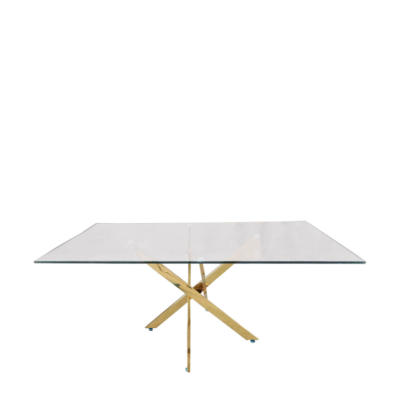 Rectangle Large Glass Dining Table Gold Cross Leg 160cm Wide