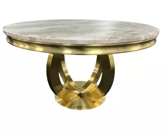 Ariana Round Marble Dining Table Gold base