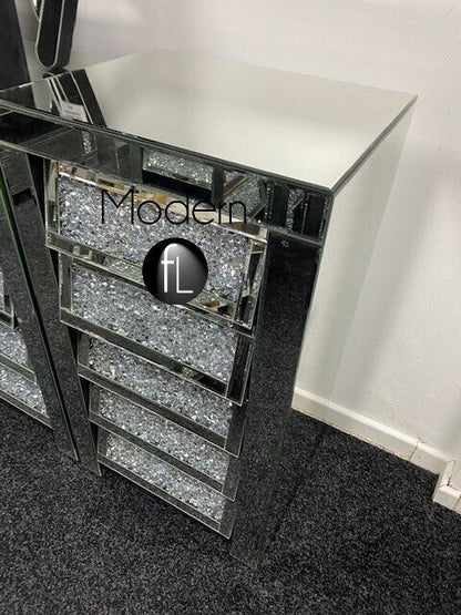 Crushed Crystal Angled Tallboy, sparkle angled drawers with diamond