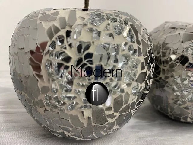 2x Mosaic glass apple silver mirror decorative fruit display