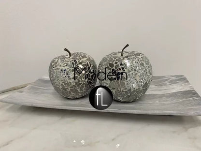 2x Mosaic glass apple silver mirror decorative fruit display