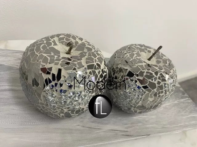 2x Mosaic glass apple silver mirror decorative fruit display