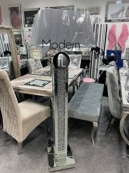 Mirrored crushed crystal floor lamp with shade option, glitz floor lamp