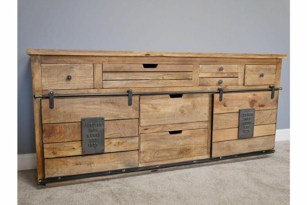 Large Wooden Sideboard Industrial Rustic Style Large Cabinet 179 cm Wide