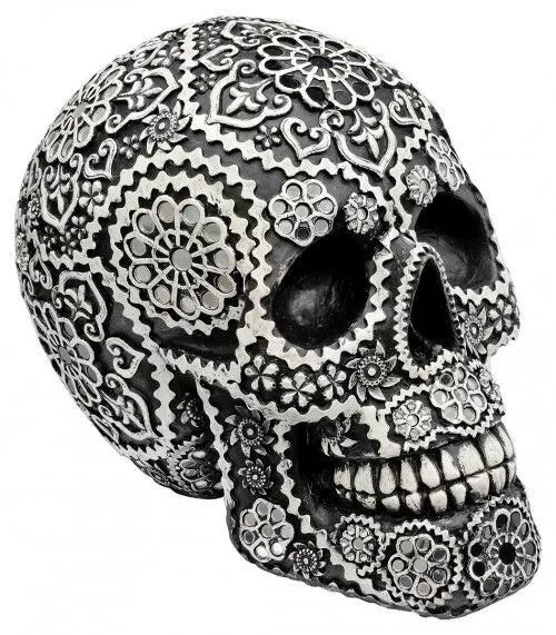 Black decorative skull ornament with jewel effect, Black skull