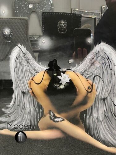 96x76cm Contemporary Sitting angel with diamanté stars, angel wing picture