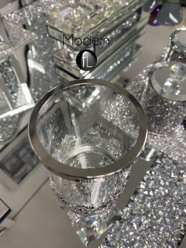 Crushed diamond candle holder with crystal droplets, glitz candle holder