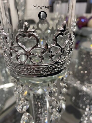 Crushed diamond candle holder with crystal droplets, glitz candle holder