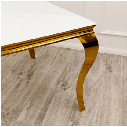 Louis dining table with white glass top, 1.0 Metre square stunning dining table