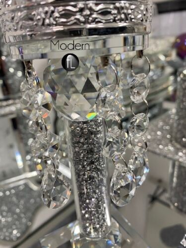 Crushed diamond candle holder with crystal droplets, glitz candle holder