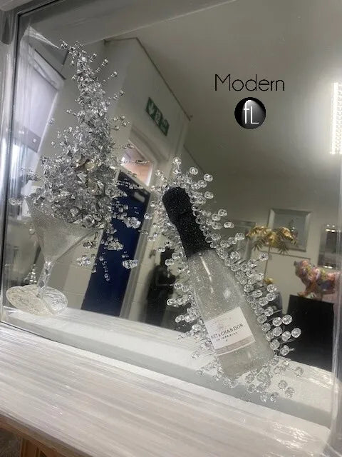 Champagne and cocktail glass 3D glitter art mirrored picture