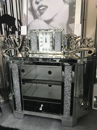 Mirror glass corner TV cabinet with crushed crystal sparkle, Tall corner TV unit