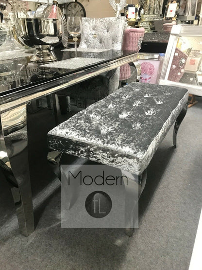 Silver Crushed Velvet velvet Louis dining bench