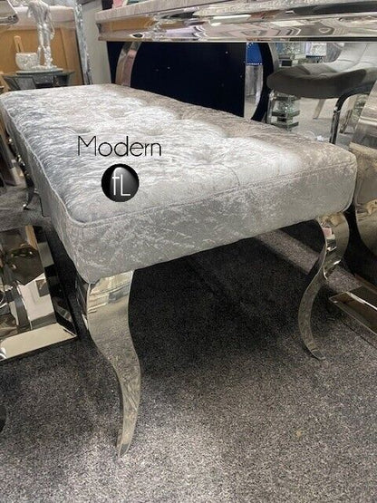 Silver Crushed Velvet velvet Louis dining bench