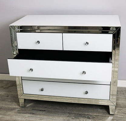 White Mirror Glass Large Multi drawer Chest