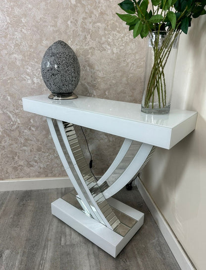 White and SIlver Glass Console Table 90cm wide