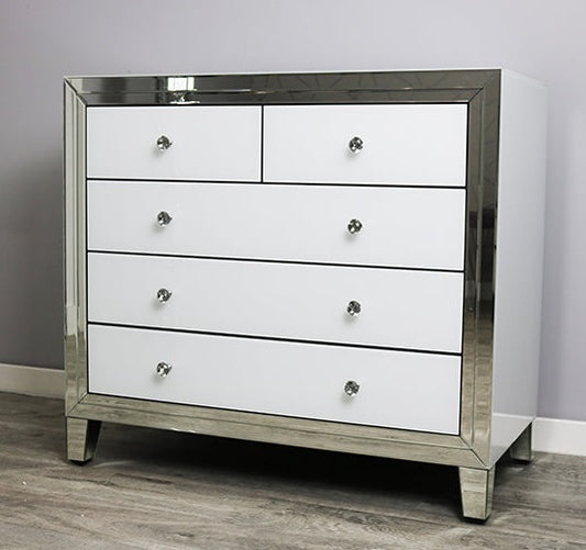 White Mirror Glass Large Multi drawer Chest