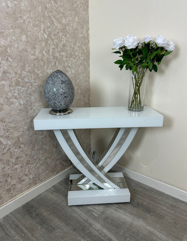 White and SIlver Glass Console Table 90cm wide