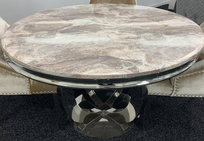 Ariana Round Marble Dining Table Chrome base