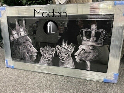 Lion pride family picture in a mirrored frame