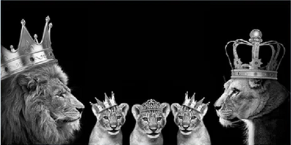 Lion pride family picture in a mirrored frame