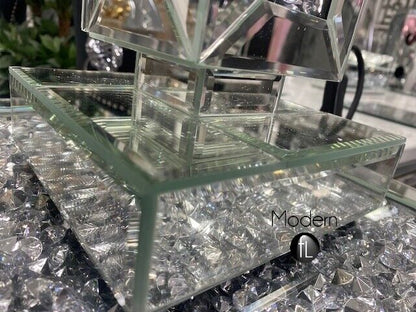 Mirrored and crushed diamond table lamp with shade option, glitz table lamp