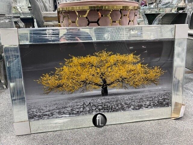 Stunning yellow blossom tree 3D glitter art picture mirror frame