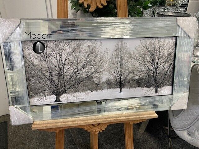 Stunning snowy tree scene 3D picture glitter in mirrored frame, Glitter art