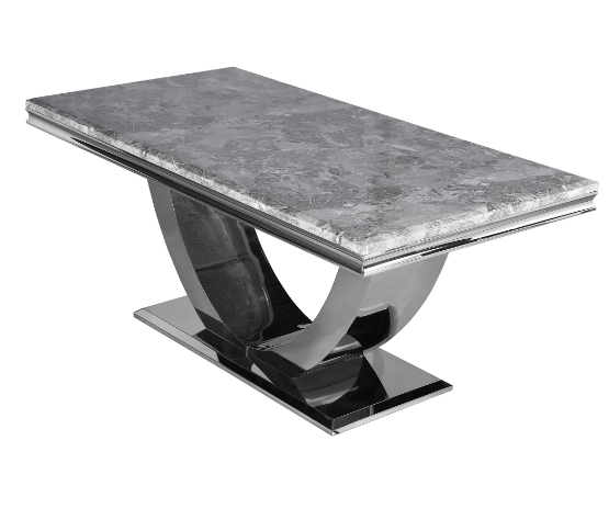 Marble Wave dining table with grey top, 1.6m wide with marble grey top