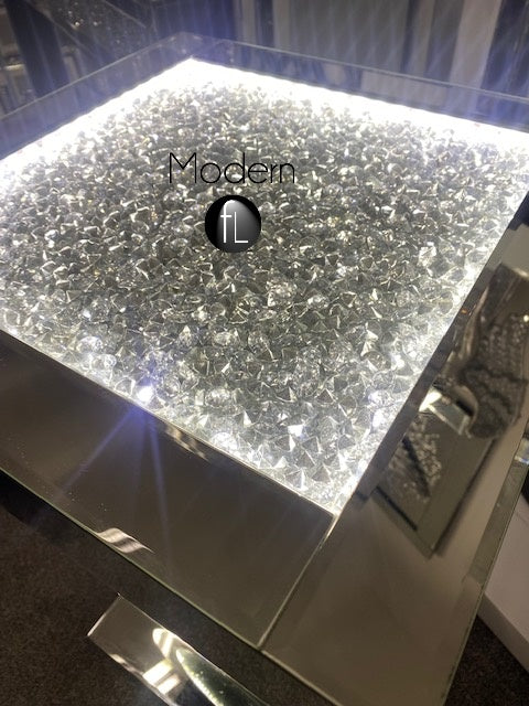 LED Mirrored crushed diamond side table