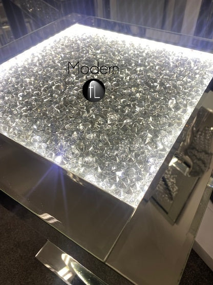 LED Mirrored crushed diamond side table