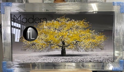 Stunning yellow blossom tree 3D glitter art picture mirror frame