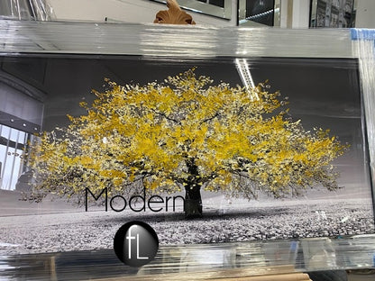 Stunning yellow blossom tree 3D glitter art picture mirror frame