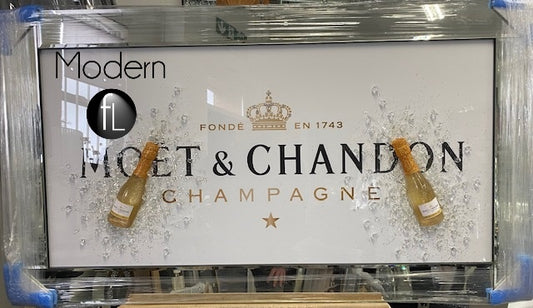 White Moet & Chandon Champagne Picture with 3D Bottles and Sparkle Detail