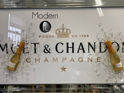 White Moet & Chandon Champagne Picture with 3D Bottles and Sparkle Detail