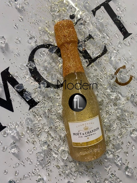 White Moet & Chandon Champagne Picture with 3D Bottles and Sparkle Detail