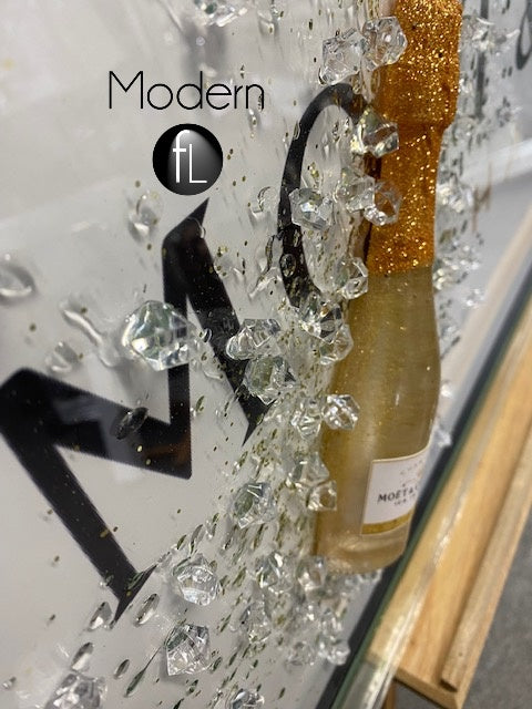 White Moet & Chandon Champagne Picture with 3D Bottles and Sparkle Detail