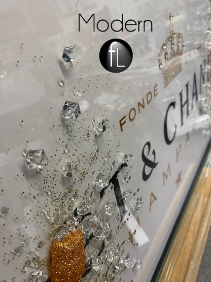 White Moet & Chandon Champagne Picture with 3D Bottles and Sparkle Detail