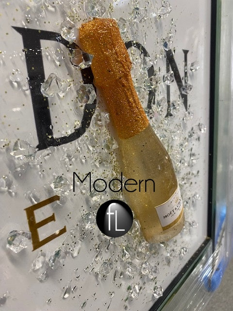 White Moet & Chandon Champagne Picture with 3D Bottles and Sparkle Detail