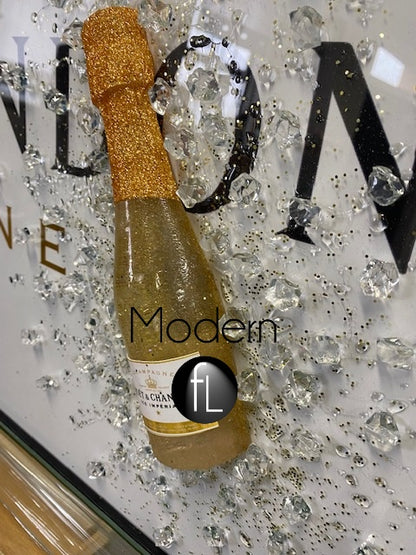 White Moet & Chandon Champagne Picture with 3D Bottles and Sparkle Detail