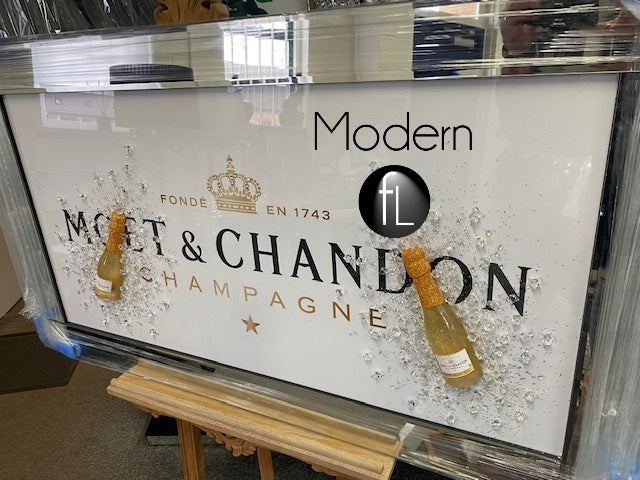 White Moet & Chandon Champagne Picture with 3D Bottles and Sparkle Detail