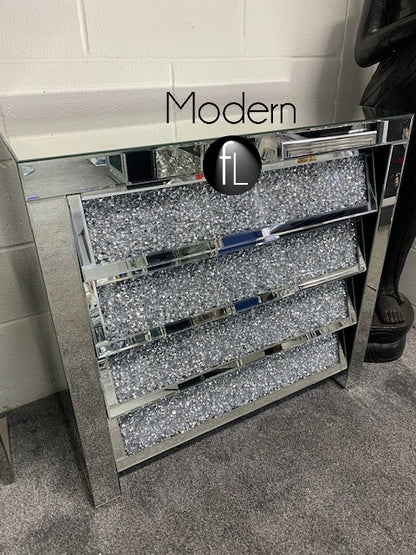 Crushed Crystal 4 Drawer Angled Chest, sparkle angled drawers with diamond