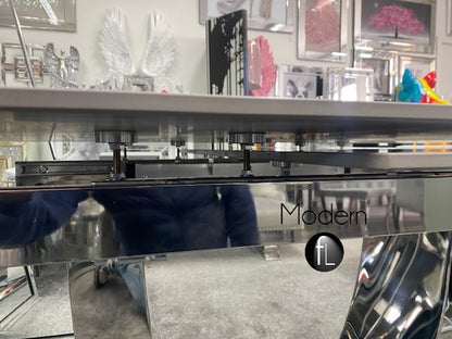 Grey Ceramic Extending Dining Table 1.2m to 1.5m Chrome base Marble Pattern