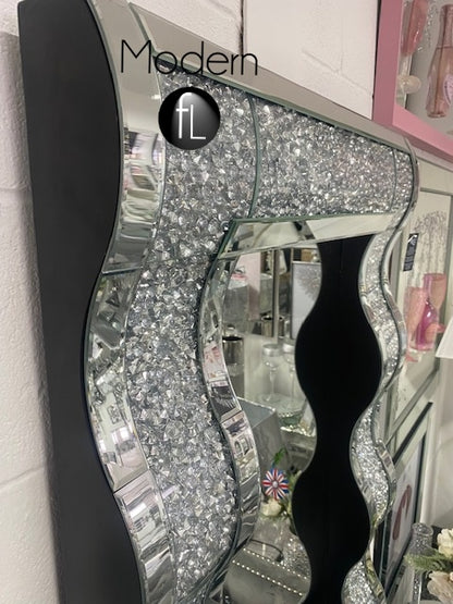 Wave wall mirror 120x80 crushed diamond wall mirror, glitz sparkle mirror