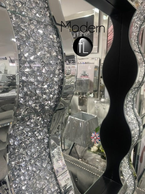 Wave wall mirror 120x80 crushed diamond wall mirror, glitz sparkle mirror