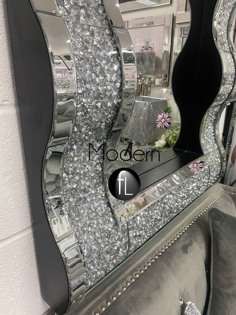 Wave wall mirror 120x80 crushed diamond wall mirror, glitz sparkle mirror