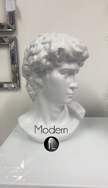 Greek Statue David Head Figurine, White Ceramic David Head Sculpture